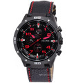 SKONE 9064 Red Word Black Dial Top Brand Leather FOB Watch